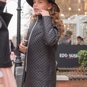 Black faux leather quilted coat for girls, Kids jacket, Long leather coat, Stylish leather jacket, Eco Leather outfit, Winter duvet coat