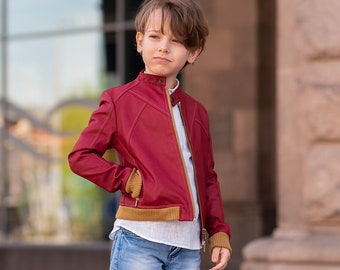 Boys biker leather jacket/ Faux leather jacket/ Eco friendly leather wear/ Boys spring outfit/Boys trendy clothing/ Leather toddler jacket