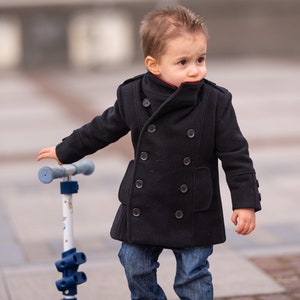 Baby boys double breasted black wool coat, Baby Winter Coat, Infant Coat, Baby winter oufit, Winter Baby boys Clothing image 1