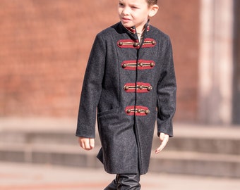 Winter single breasted military look wool coat, Boys wool coat, Vintage boys coat, Toddler boy wool coat, Kids charcoal wool pea coat