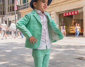 Boys summer outfit kids cotton suit/ Toddler boy summer clothes/ Cute summer tailored suit/ Stylish beach wedding suit/ Kids summer wear