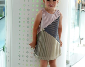 Pleated midi dress girl/ Shiny skirt dress toddler/ Unique luxury girls dresses/ Sleeveless tunic shirt dress for birthday/ Shift dress kids