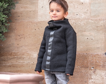 Wool turtleneck sweater boys/ Designer warm high neck sweater/ Black high collar woolen sweater kids/ Toddler boy modern turtle sweater