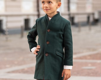 Boys Stand Collar Slim Wool Coat/Herno Stand Up Collar Kids Down Coat/ Warm Single Breasted Woolen Toddler Overcoat/ Boy Wool Winter Clothes