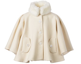 White wool communion cape coat girls/ Kids wedding cape/ Toddler girl wool coat/ Little girls fashion/ Stylish loose coat/ Boutique coat
