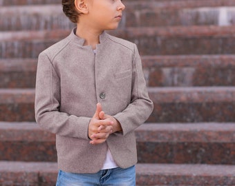 Slim fitted wool blazer for boys/ Single breasted wool jacket/ Winter clothes toddler boy/ Stand up collar kids blazer/ Tailored blazer