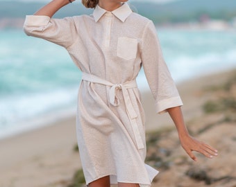 Linen 3/4 sleeve shirt dress/ Resort linen clothing toddler dress shirt/ Girls clothing summer outfit/ Long linen shirt girls/ Stylish dress