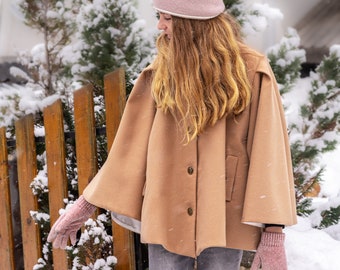 Wool winter cape coat girls/ Kids wool cape/ Toddler girl wool coat/ Little girls fashion coat/ Stylish loose coat/ Boutique wool coat