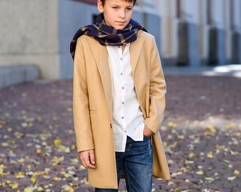 Stylish wool coat for boy winter outfit/ Kids wool coat jacket/ Children's long wool coat/ Long pea coat jacket/ Toddlers trendy overcoat