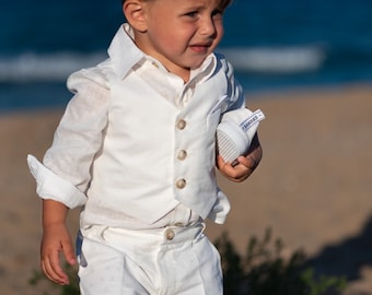 Formal baby boy white linen set/ Baby Christening outfit/ 3 piece set for babies/Linen baby wear/ Baby boy gift/ Baby suit