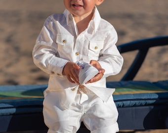 White Linen Baby Boy Outfit: Summer Christening Set