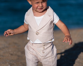 Baby boys linen suit summer formal wear kids linen outfit/ Communion toddler boy linen suit set/ Baby boy wedding outfits linen dress suits