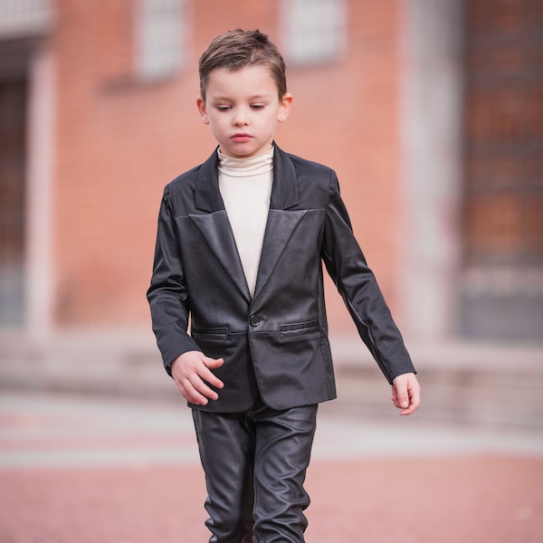 Superbe blazer en cuir de coton pour garçons/ Vêtements formels pour enfants/ Blazer noir pour tout-petits/ Blazer élégant pour enfants de mariage/ Blazer de luxe