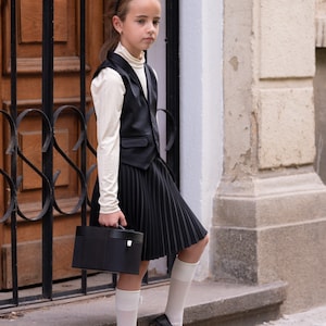Girls&#39; Black Accordion Skirt Set: Formal Vest Outfit