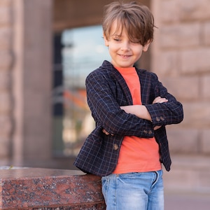 Boys checked wool blazer/ Toddler boy spring jacket/ Vintage wide lapel blazer/Kids single breast blazer/Tailored boys blazer/Stylish outfit