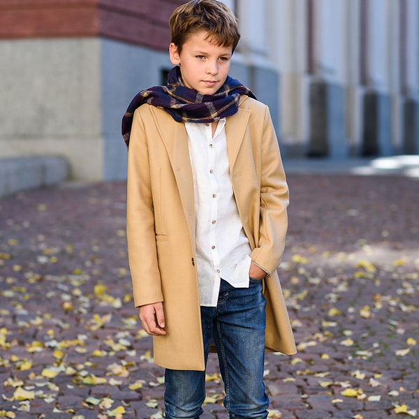 Stylish wool coat for boy winter outfit/ Kids wool coat jacket/ Children's long wool coat/ Long pea coat jacket/ Toddlers trendy overcoat