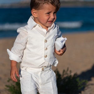 Formal baby boy white linen set/ Baby Christening outfit/ 3 piece set for babies/Linen baby wear/ Baby boy gift/ Baby suit