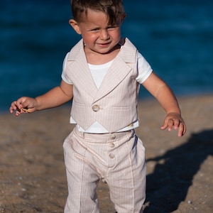 Baby boys linen suit summer formal wear kids linen outfit/ Communion toddler boy linen suit set/ Baby boy wedding outfits linen dress suits