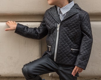 Boys Leather Jacket Black Faux Leather Quilted Jacket - Etsy