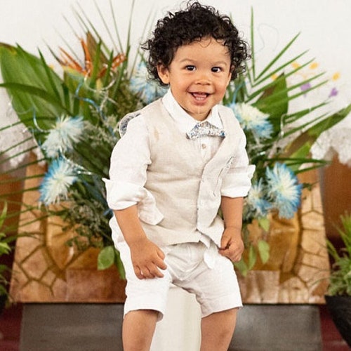 Boys Christening 4 Pieces Outfit Kids Linen Suit/toddler Boy Etsy