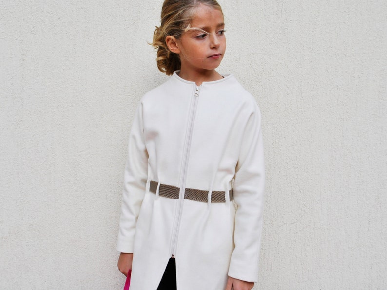 Girls white coat Belt wool coat Kids zip coat Winter belted Etsy