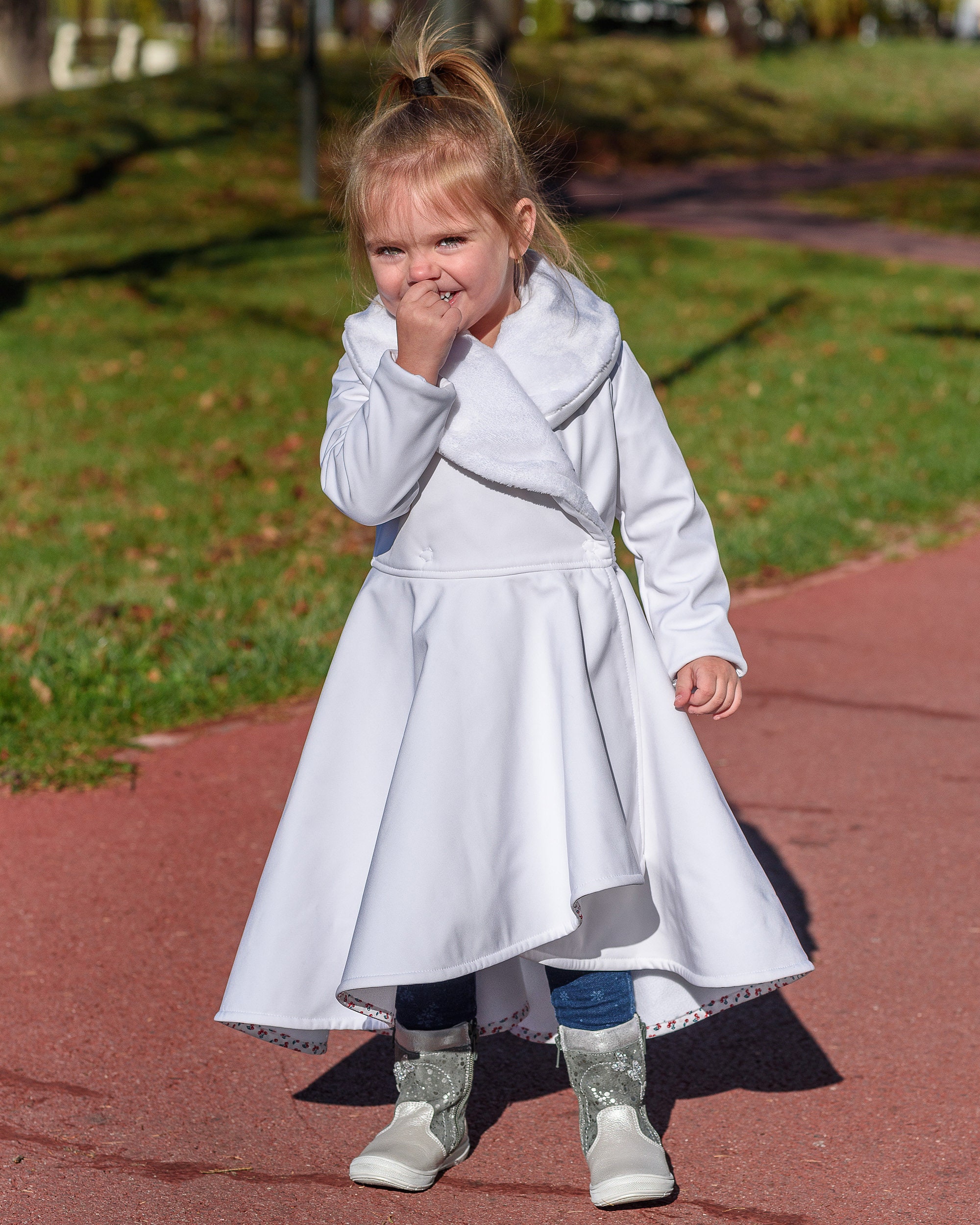Girls Coat, White Long Winter Coat, Girls Communion Coat
