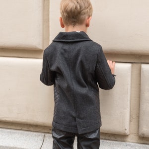 Boys double breasted short wool coat, Stylish pea coat winter boys outfit, Wool blazer coat toddler trendy wool peacoat, Cropped winter coat image 5