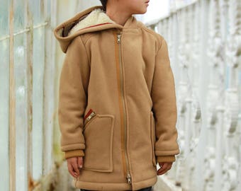 Hooded fleece jacket cozy fleece lined coat for boys, Hooded winter coat with zipper, Cold weather coat kids warm hooded jacket toddler boy