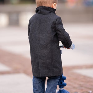 Baby Wool Charcoal Long Coat, Baby Winter Coat, Infant Coat, Baby winter oufit, Winter Baby boys Clothing, Vintage coat for babies image 4