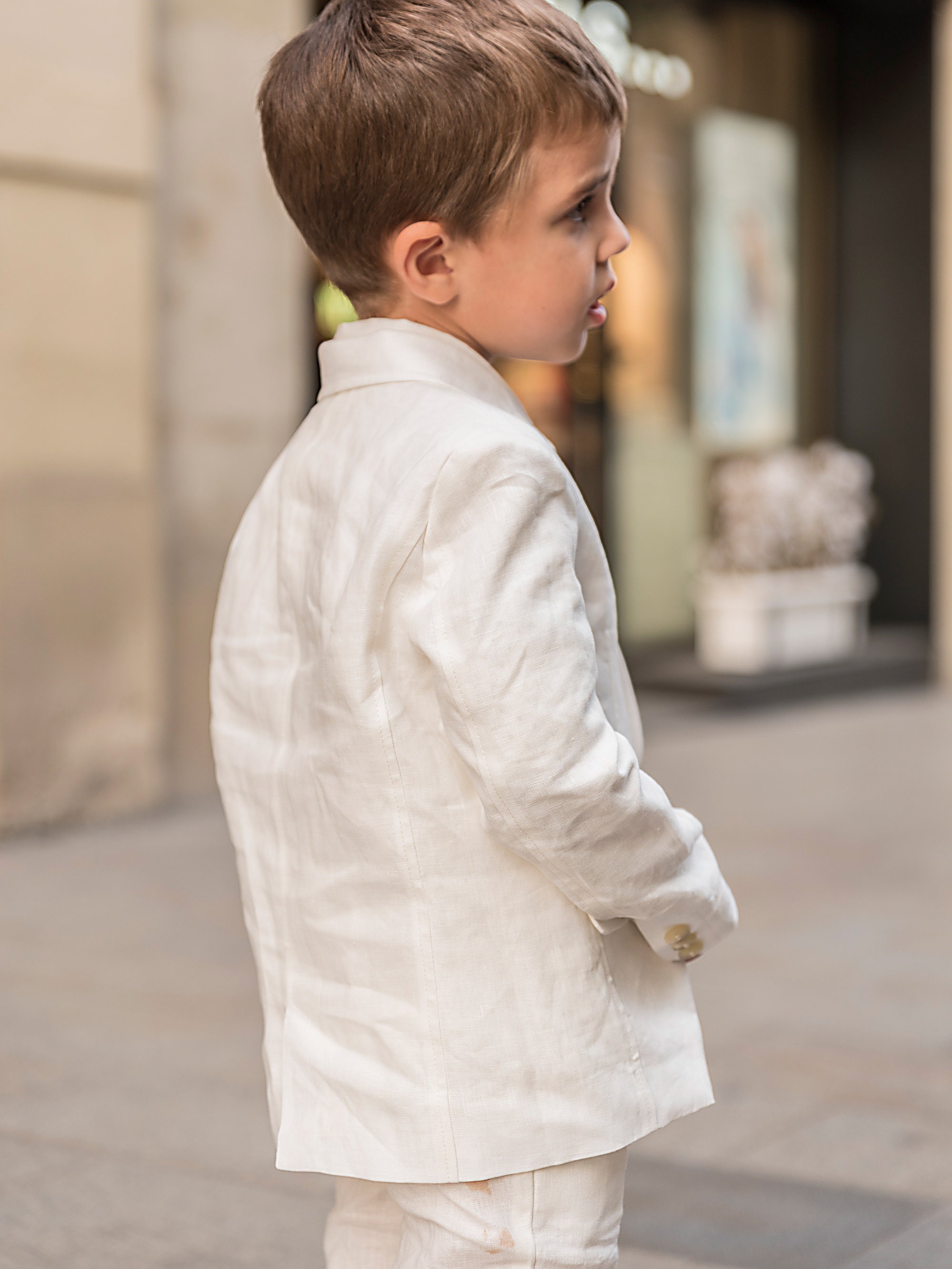 Traje de lino blanco para niño: atuendo de boda de verano - Etsy México, image size:2000x2667
