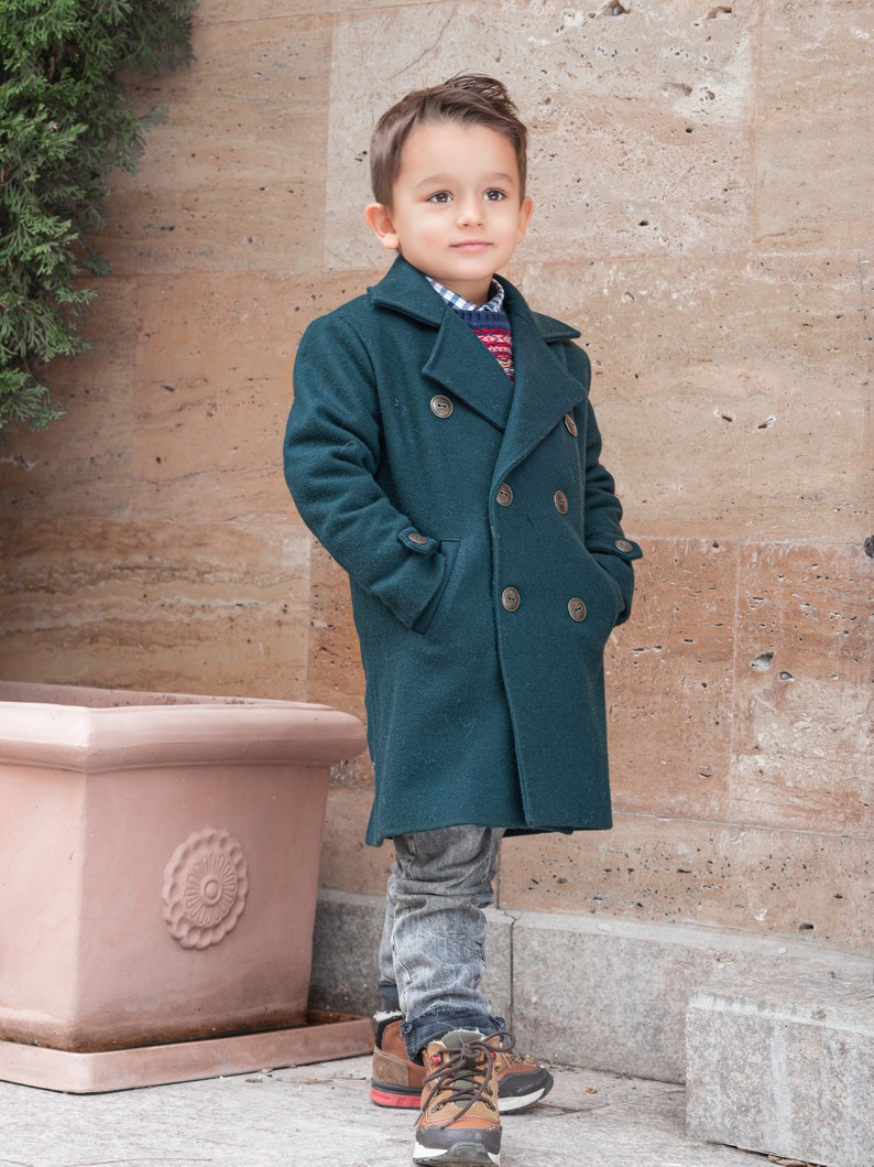 Long wool peacoat for boys Kids warm winter vintage coat | Etsy