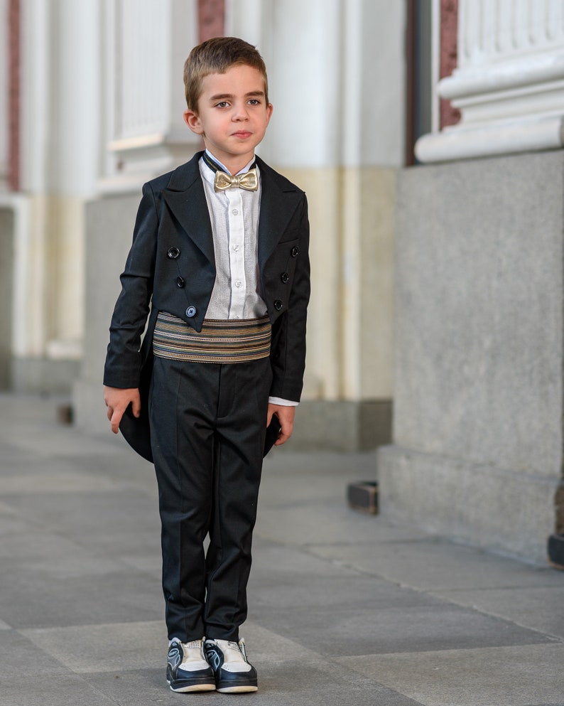 Boys Black Tailcoat Cummerbund Tuxedo Suit for Formal Event/ Etsy