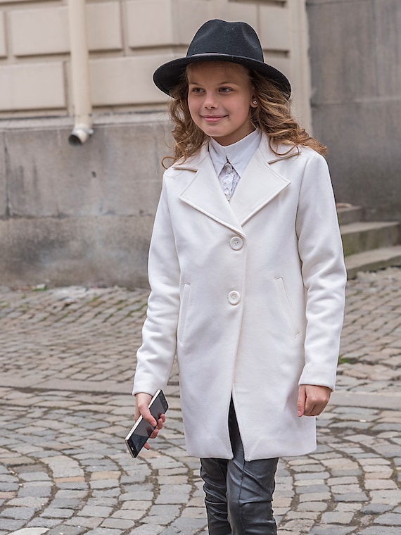 Winter Wool Coat for Girls White Coat Classic Toddlers Jacket
