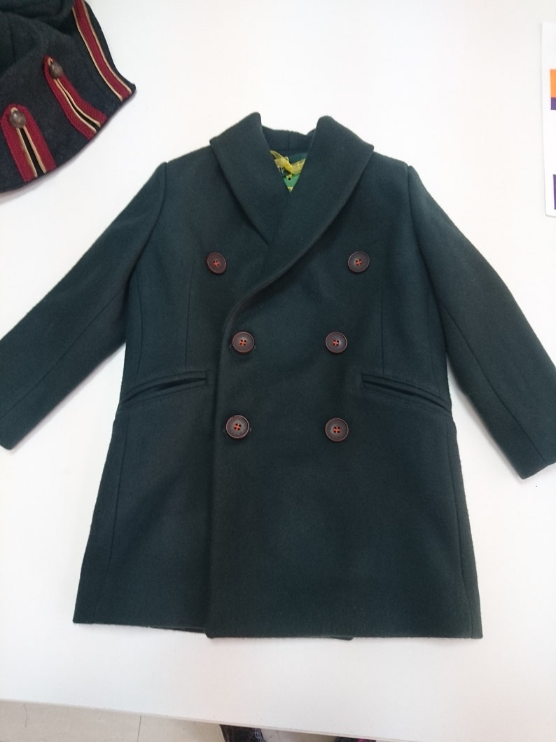 Long shawl collar wool for boys, Double breasted down coat toddler, Kids warm winter vintage coat, Navy classic coat, Junior long pea coat image 10