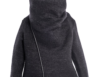 Boys Black Wool Turtleneck Sweater: High Collar Slouchy Pullover