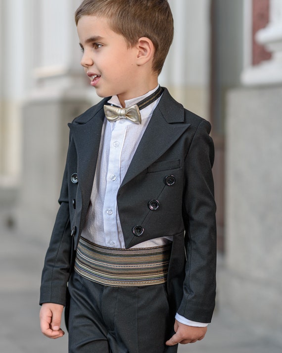 Boys Slim Fit 5 Piece 2 Button Notch Tailored Suit - Tuxedos Online