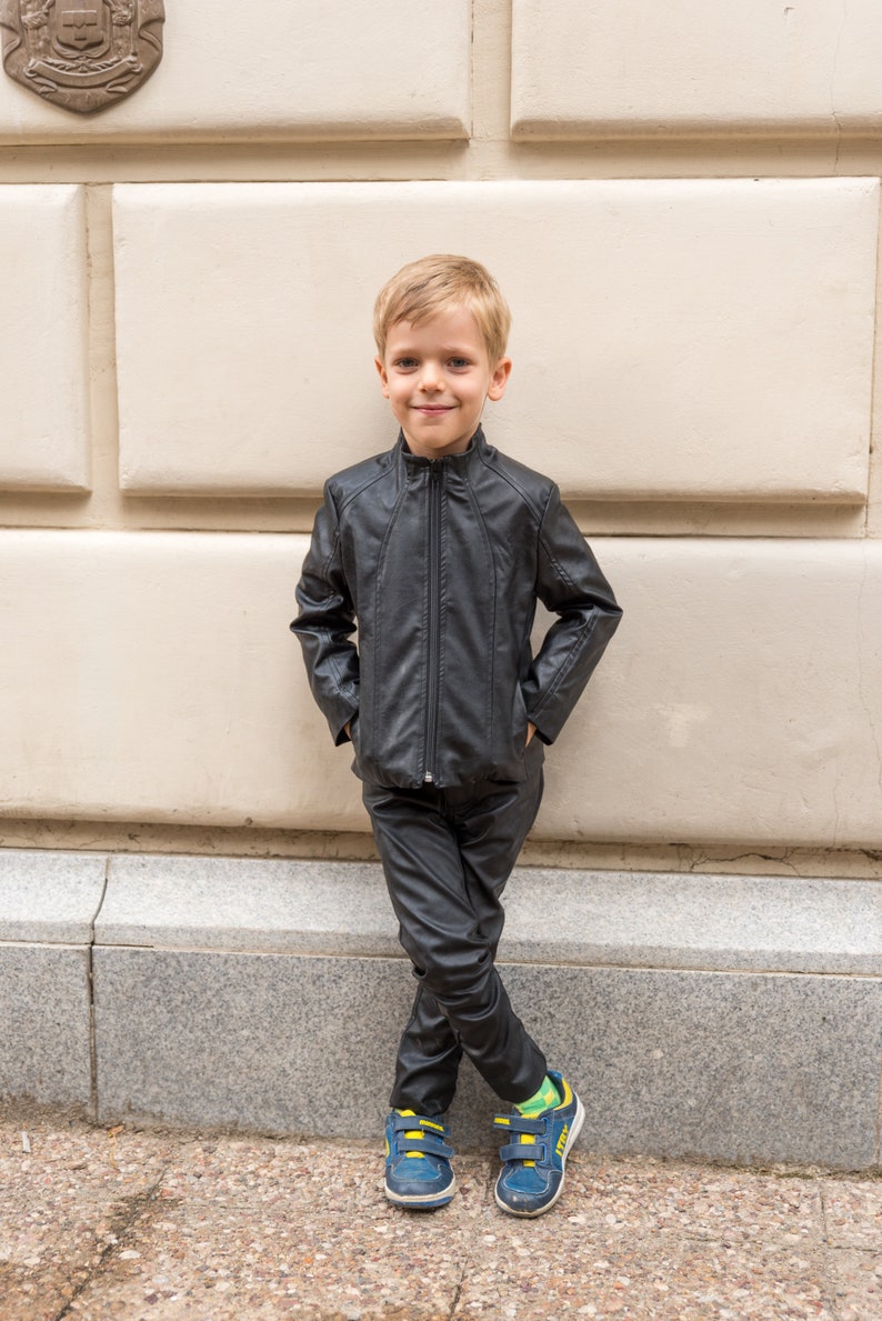 Boys Black Leather Jacket Faux Short Coat Eco Friendly Kids Outfit Boy Clothing Toddler