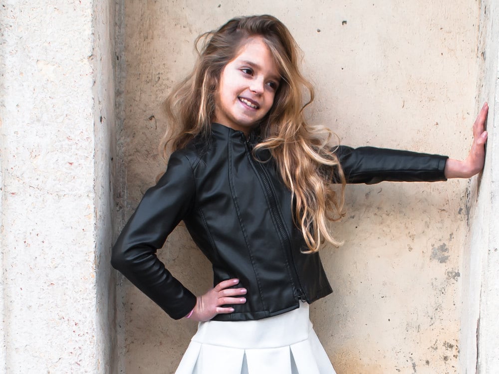 Girls black faux leather jacket hotsell