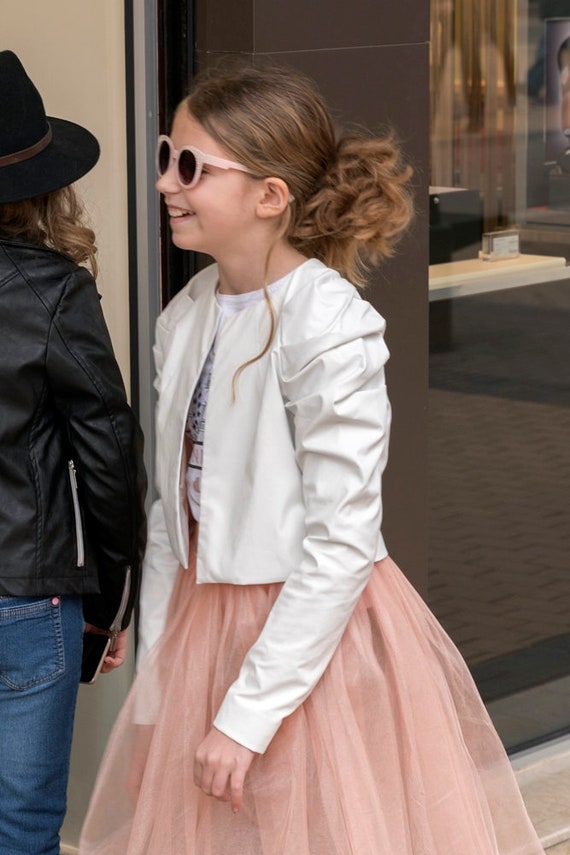 Girls Extravagant Leather Jacket/cropped White Jacket/toddler 