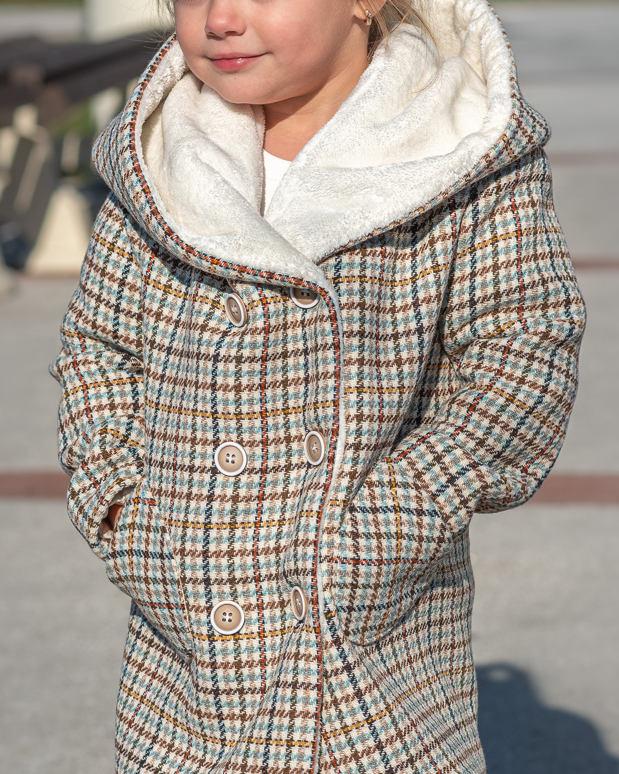 Wool Houndstooth Toddler Coat: Plaid Tweed Hooded Jacket - Etsy