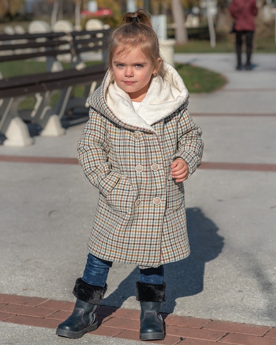 Winter Children's Overcoat Girls Plaid One-piece Fleece Wollen