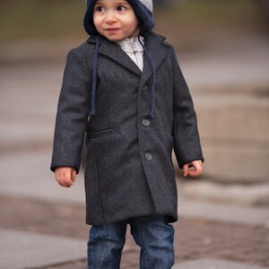 Baby Wool Charcoal Long Coat, Baby Winter Coat, Infant Coat, Baby winter oufit, Winter Baby boys Clothing, Vintage coat for babies image 6