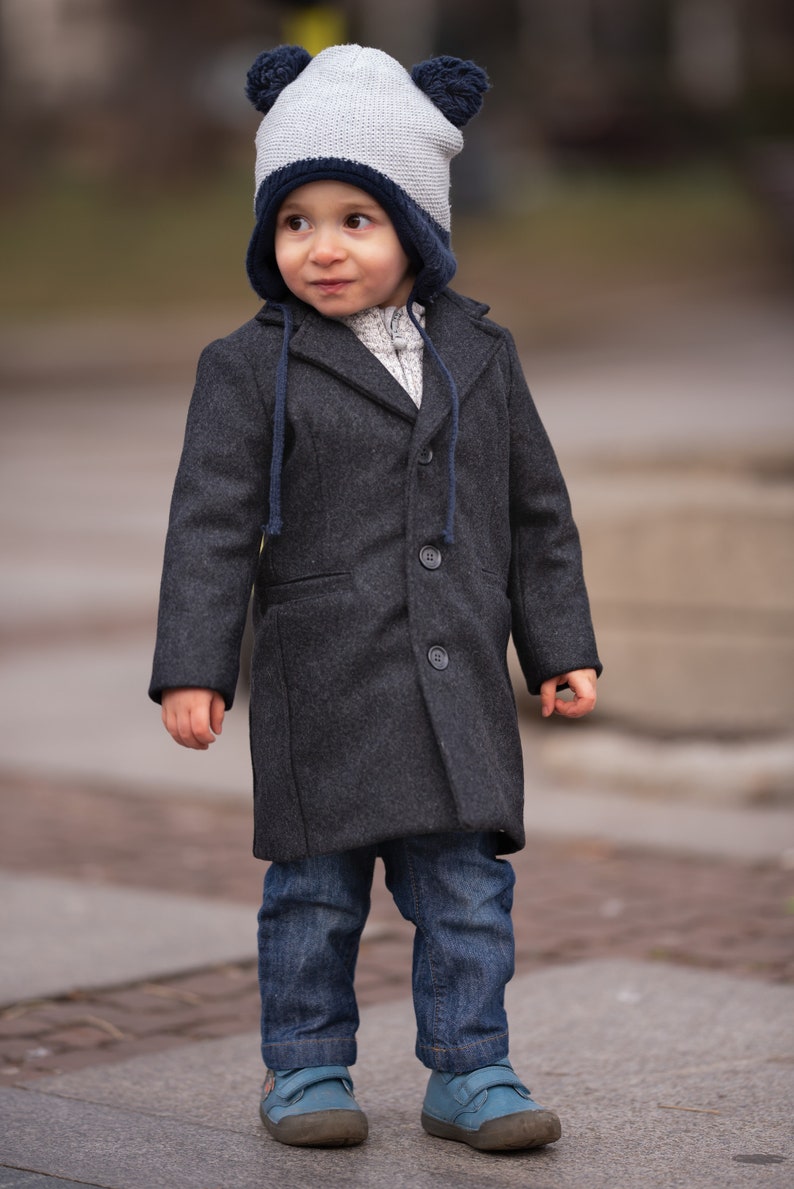 Baby Wool Charcoal Long Coat, Baby Winter Coat, Infant Coat, Baby winter oufit, Winter Baby boys Clothing, Vintage coat for babies image 6