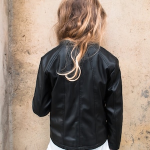 Black leather jacket/Faux leather girls outfit/Toddler leather jacket/Kids leather jacket/Vegan leather outfit/Vintage Eco leather clothing image 4