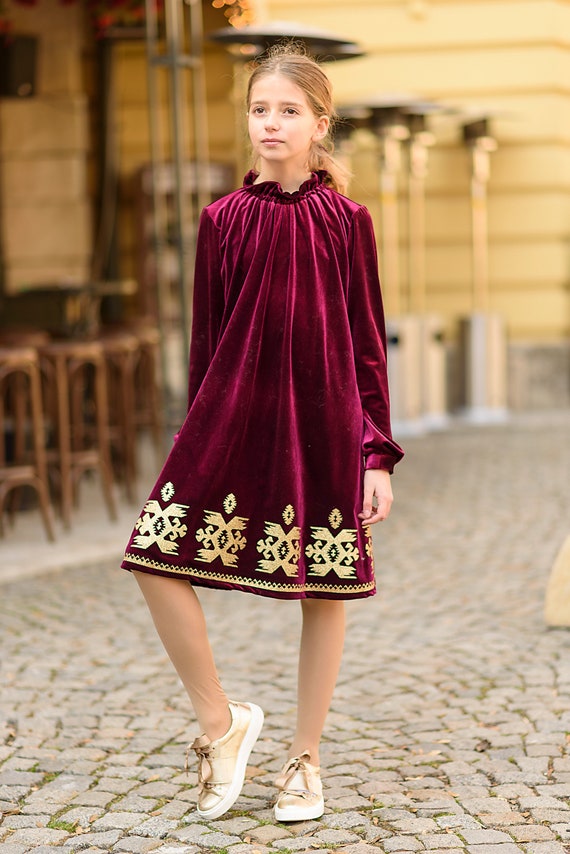 kids burgundy dresses