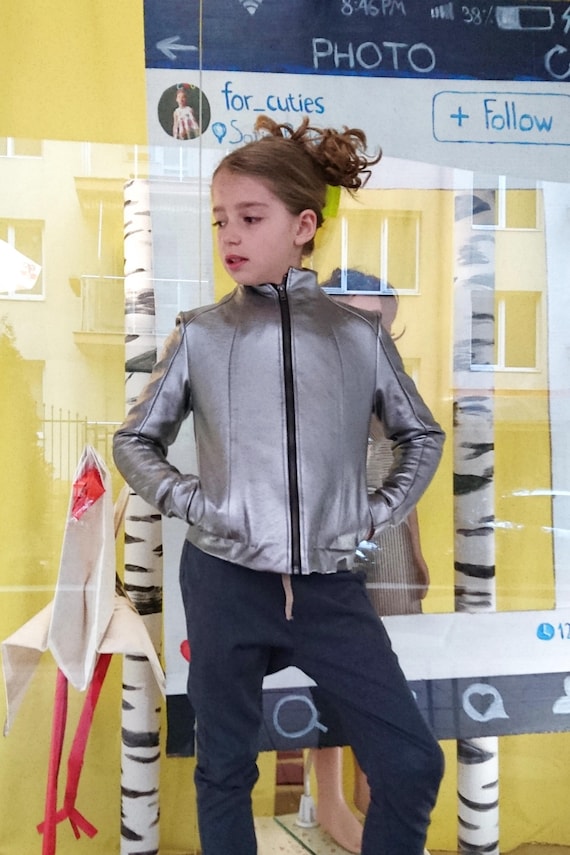 GULLIVER Girls Jacket Faux Leather Jacket Coat Collar Motorcycle Biker Black Plain for Kids 11-14 Years