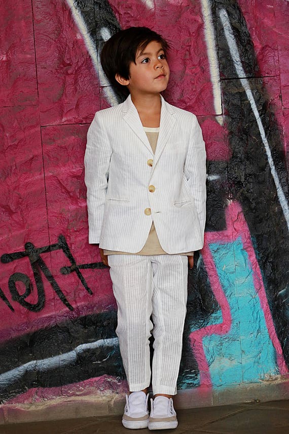 Boys Wedding Outfit Kids Seersucker Suit toddler Boy Linen Outfit