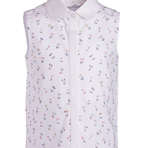 Organic cotton girls top/ Summer sleeveless blouse/ Toddler girls printed Peter pan collar blouse/ Kids cotton clothing/Girls formal blouse image 5
