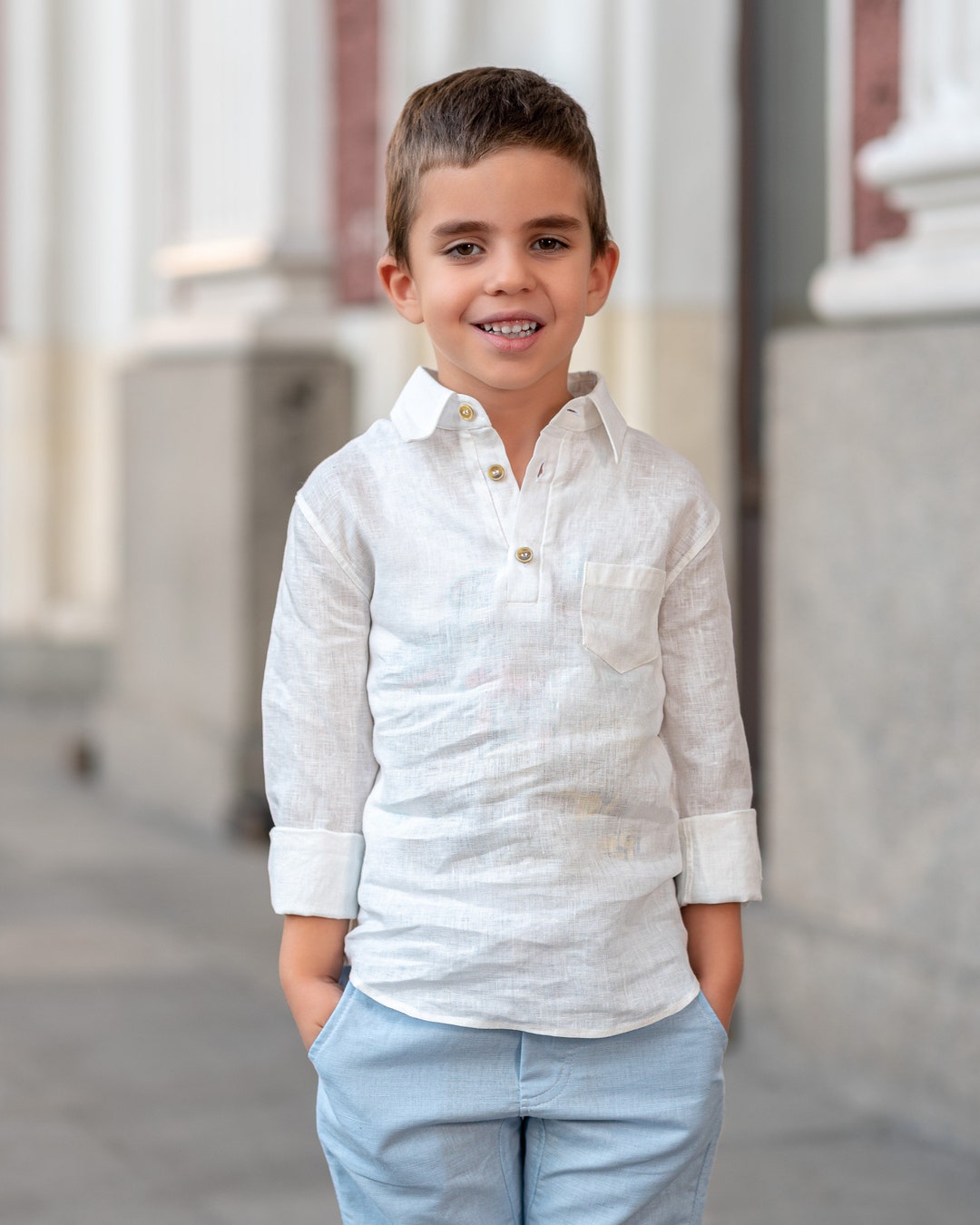 Camisas lino de manga larga niños / Ropa para - Etsy México