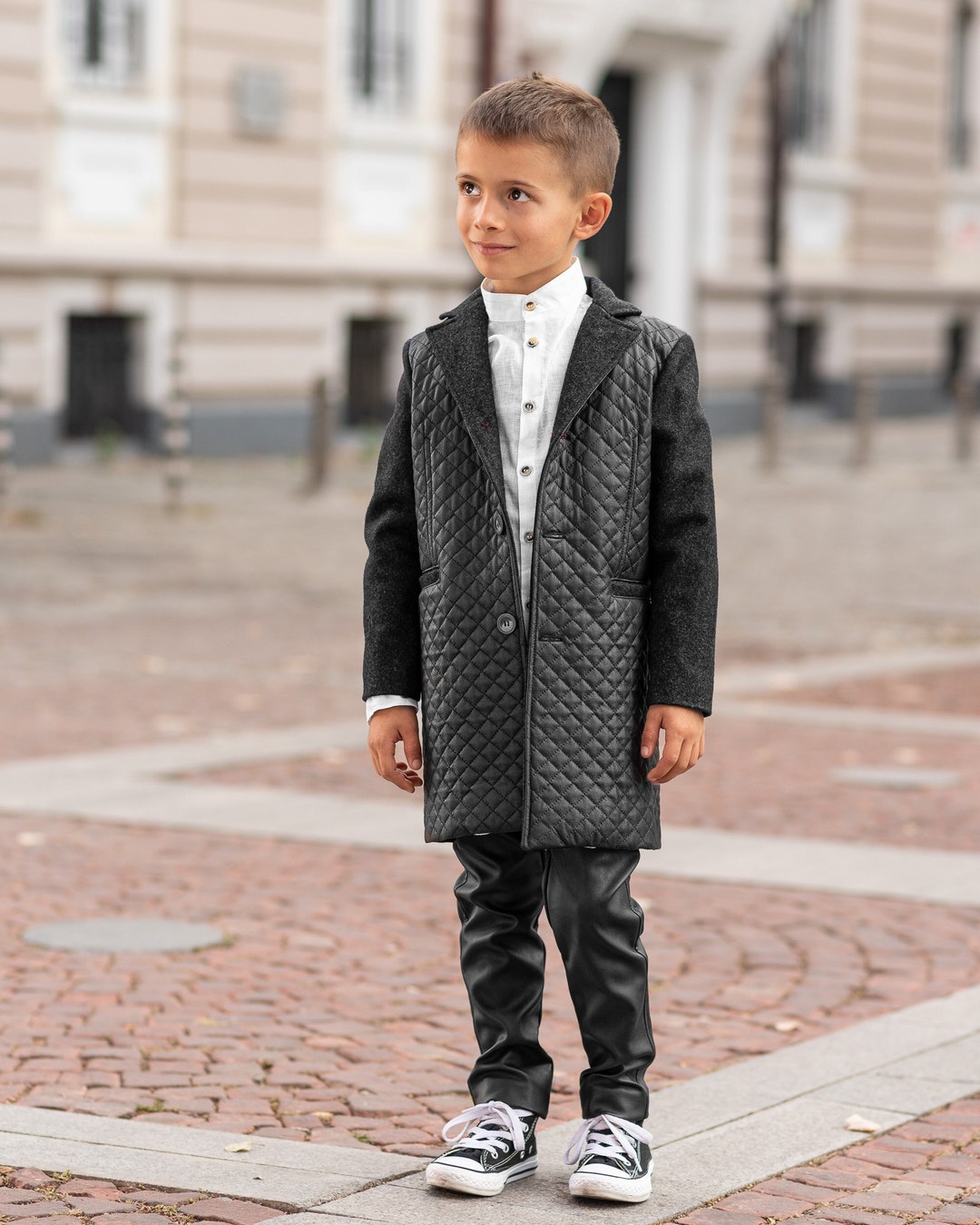 Black Wool Coat Child / Leather Coat Kids Long Down Toddler - Etsy